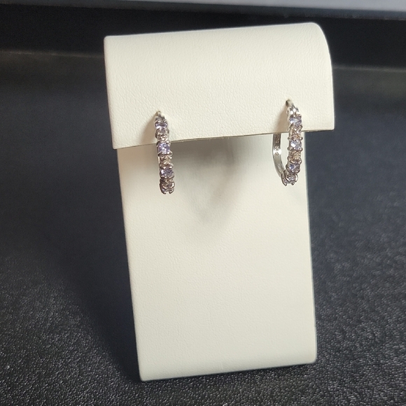 925 Sterling Silver Tanzanite & Diamond Hoop Earrings Purple Stone